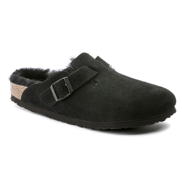 Birkenstock Boston Shearling Suede Leather Black/Black