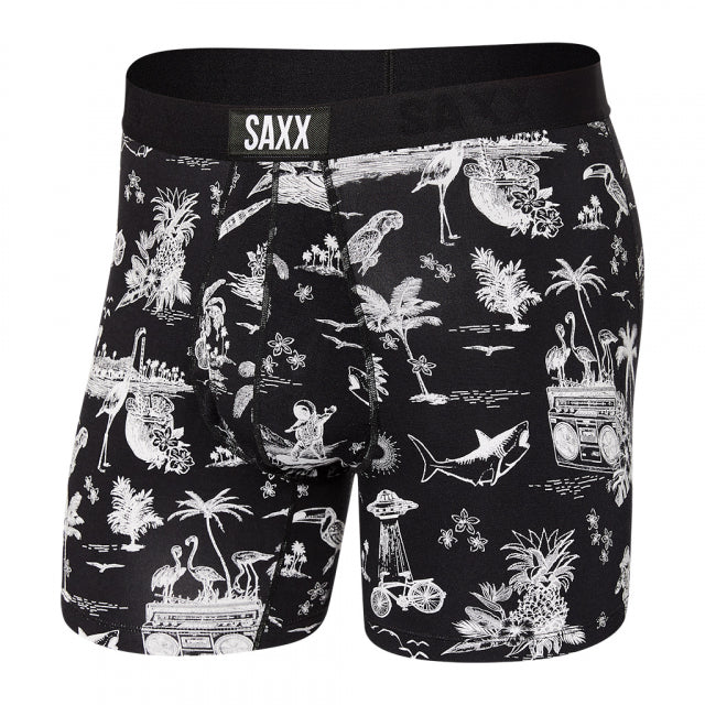 Saxx Men's Ultra Super Soft Boxer Brief Fly Black Astro Surf And Turf