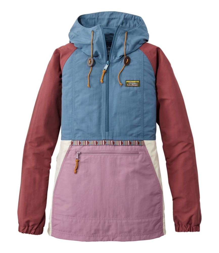 LL Bean Women's Mountain Classic Anorak Multi Color Natural/ Mineral Blue