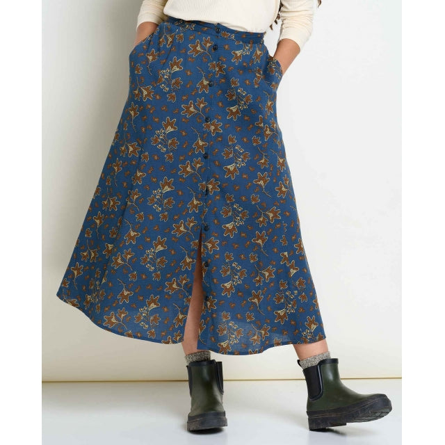 Toad & Co. Toad & Co Women's Manzana Paneled Midi Skirt Midnight Lead Print