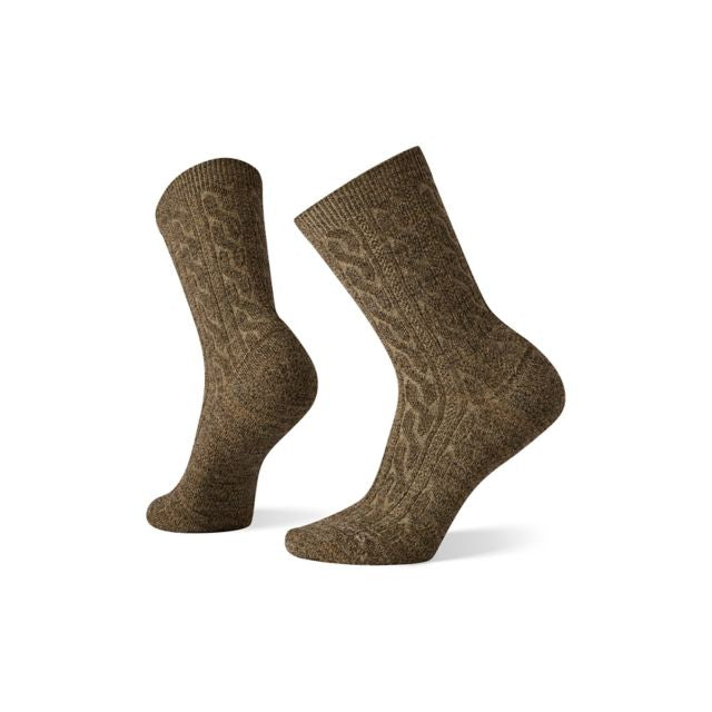 Smartwool Women's Everyday Cable Crew Socks Camel-Chestnut Marl